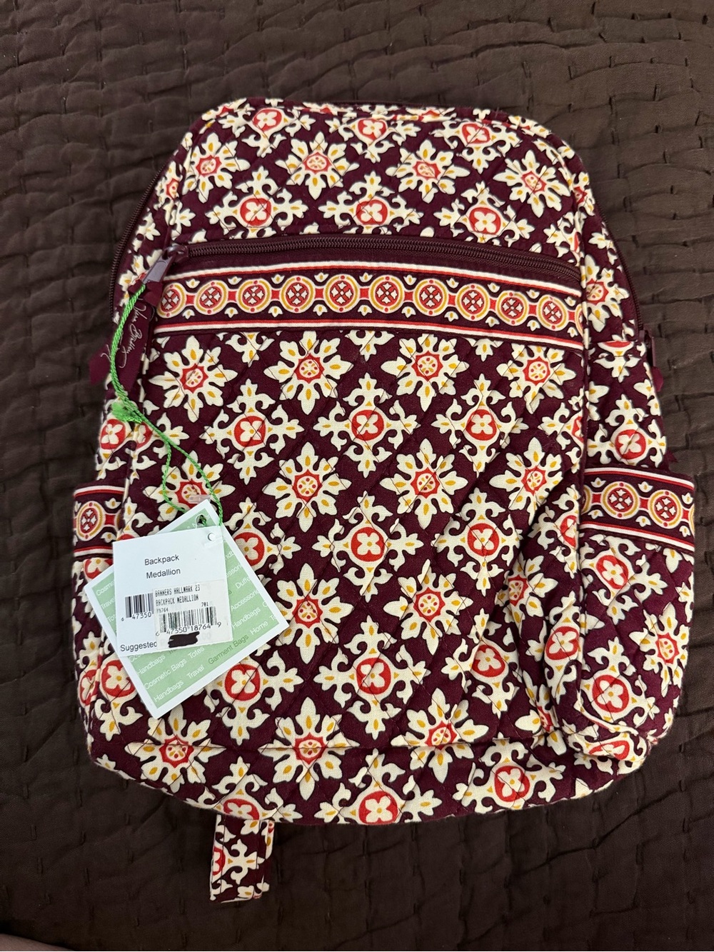 NWT Vintage Vera Bradley Maroon Medallion Quilted Backpack